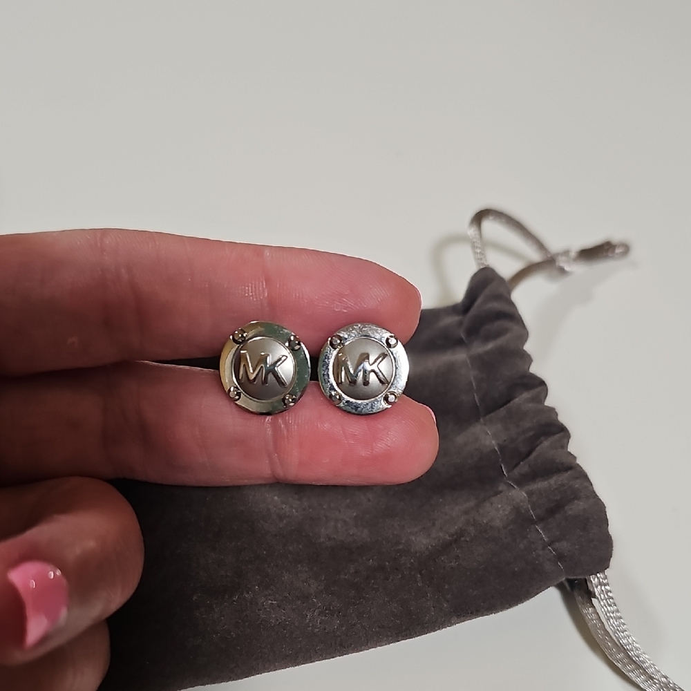 Michael Kors Silver Logo Stud Earrings